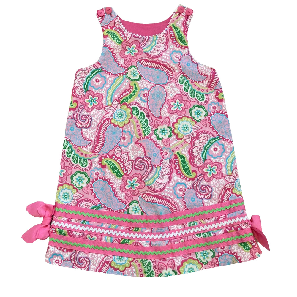 Peaches N Cream Reversible Pink Paisley Floral Dress Paisley Bows Girls Size 4